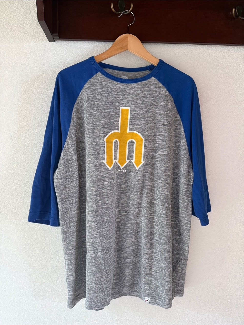 Majestic Seattle Mariners Cooperstown Collection Trident 3/4 Sleeve Raglan Tee